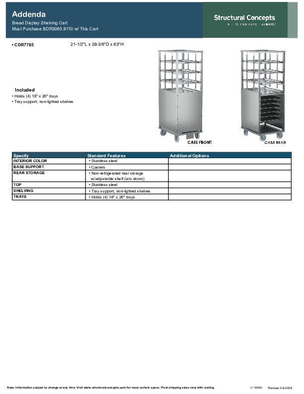 CDR7765 SPEC TECH INFO BREAD CART