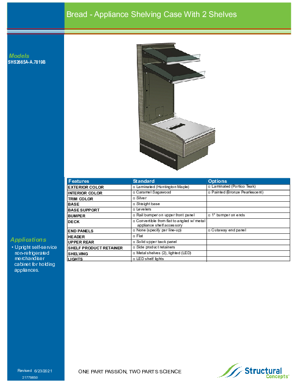 SHS2665 A A 7819 B SALES SHEET TECH INFO