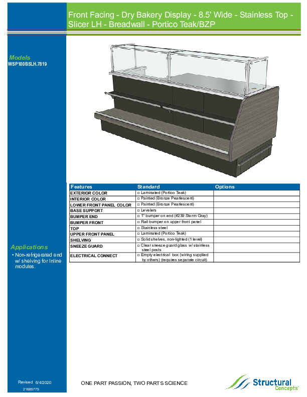 WSP100 BSLH 7819 SALES SHEET TECH INFO